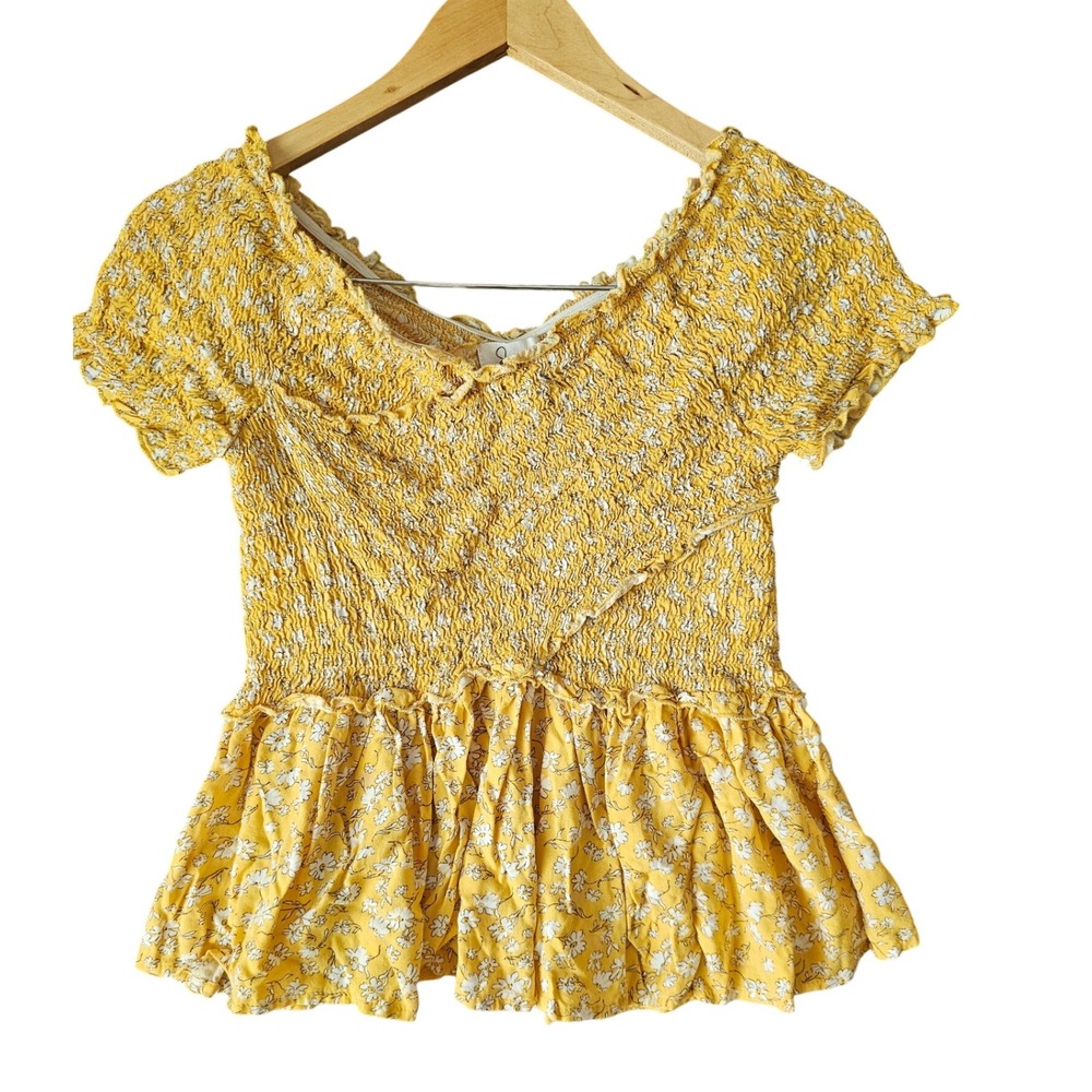 Japna‎ Blouse Top Women S Yellow Floral Babydoll Fairy Cottagecore Peasant Boho